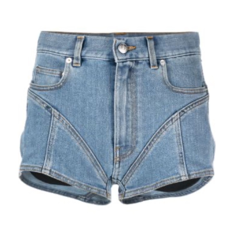 - Mugler
contrast-panels denim shorts